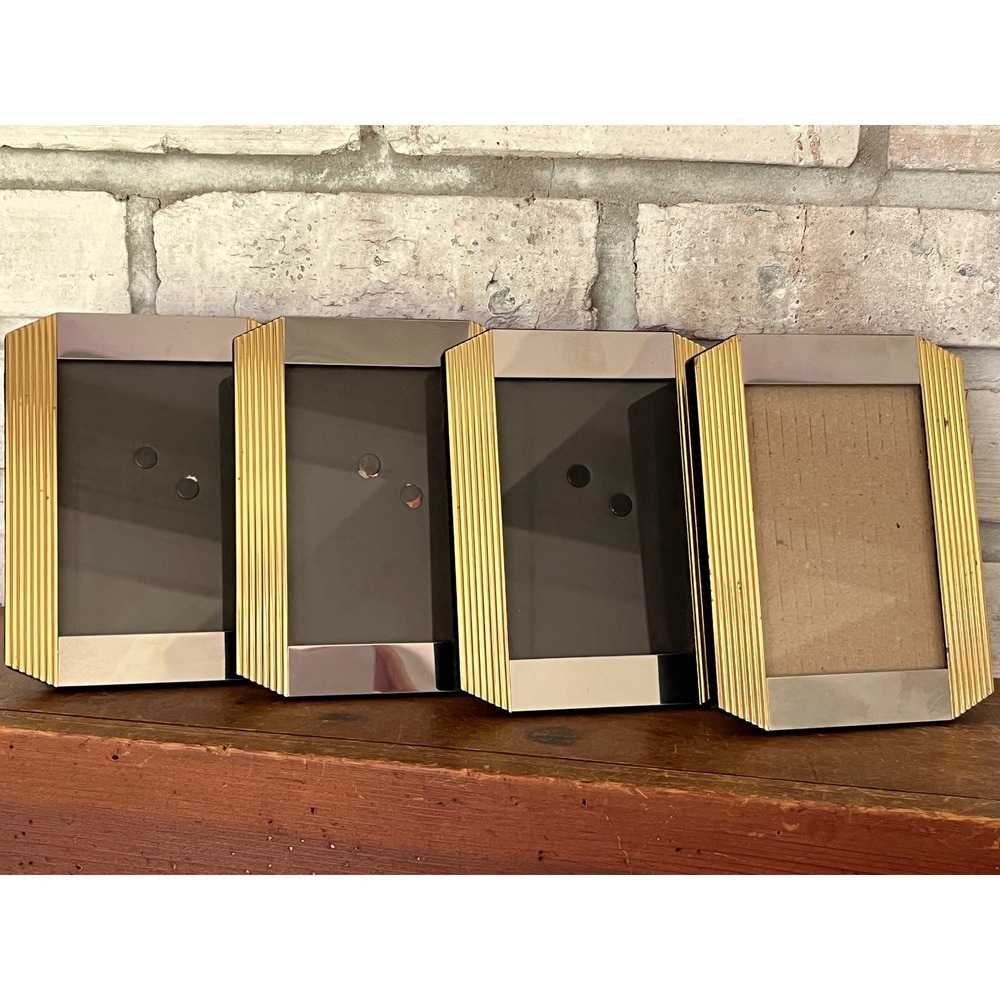 Vintage Art Deco Set of 4 Gold & Silver Color Two Tone Picture Frames